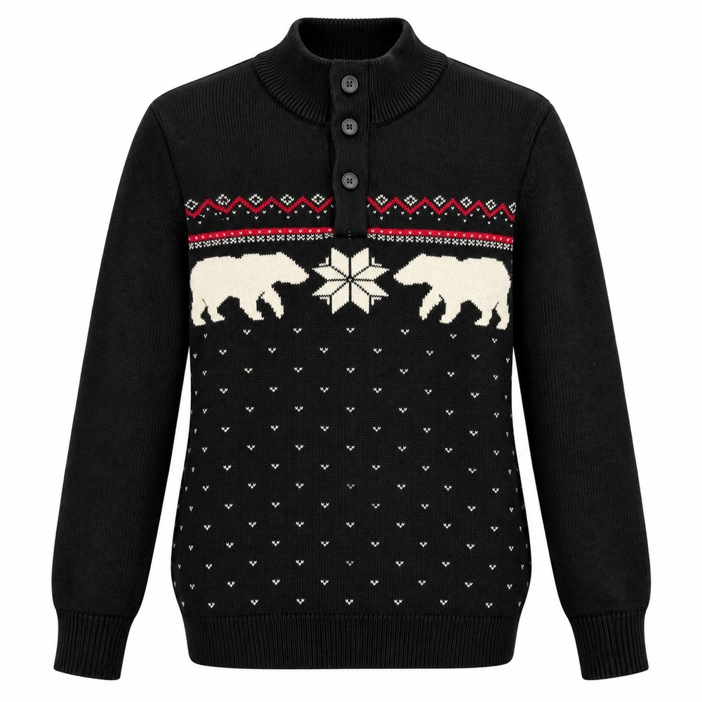 Vintage Chaps Polar Bear Fair Isle Mock Neck Sweater Mens Medium Nordic Holiday